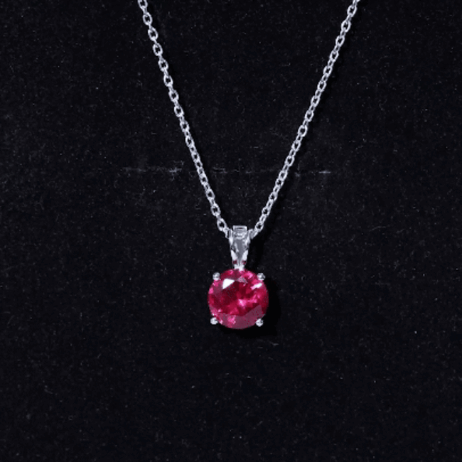 2 Carat Lab Grown Ruby Solitaire Pendant Necklace With Silver Chain