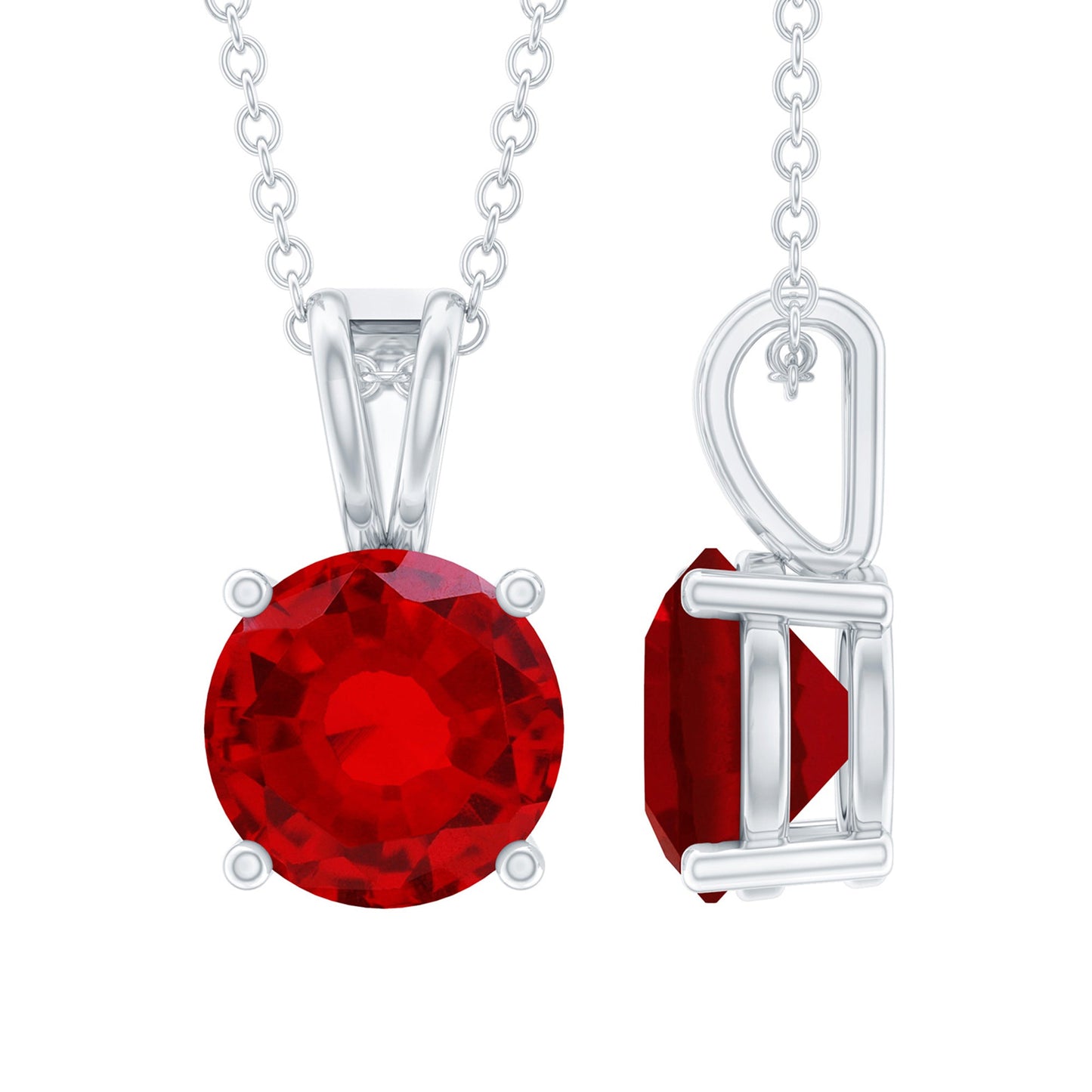2 Carat Lab Grown Ruby Solitaire Pendant Necklace With Silver Chain