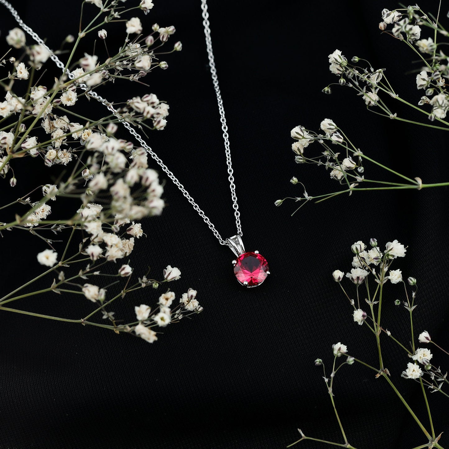 2 Carat Lab Grown Ruby Solitaire Pendant Necklace With Silver Chain