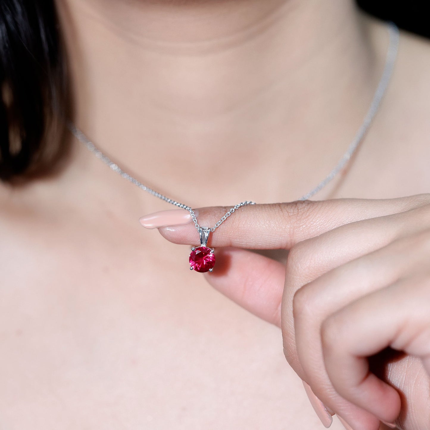 2 Carat Lab Grown Ruby Solitaire Pendant Necklace With Silver Chain