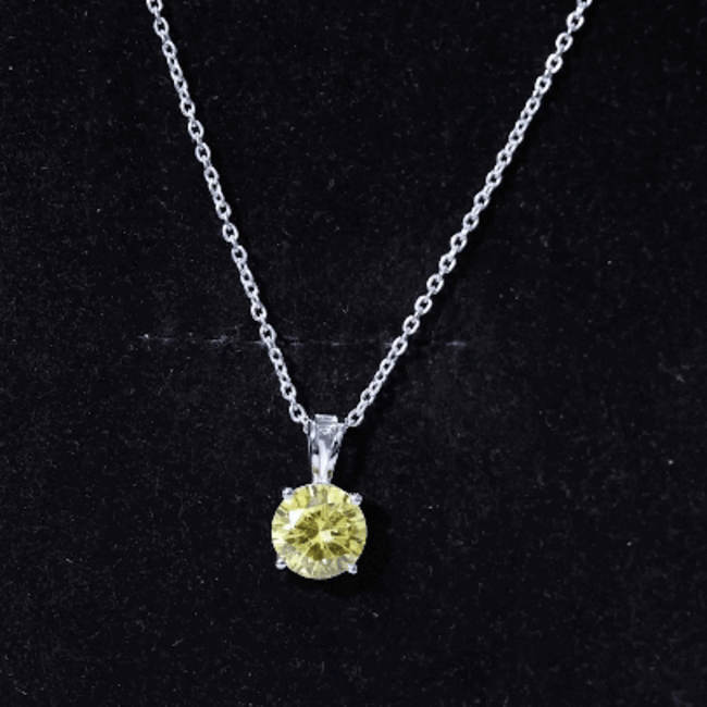 2 Carat Lab Grown Yellow Sapphire Solitaire Necklace with Silver Chain