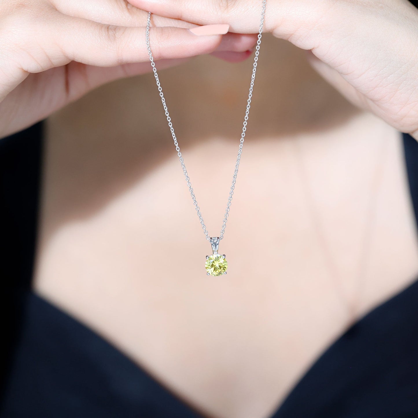 2 Carat Lab Grown Yellow Sapphire Solitaire Necklace with Silver Chain