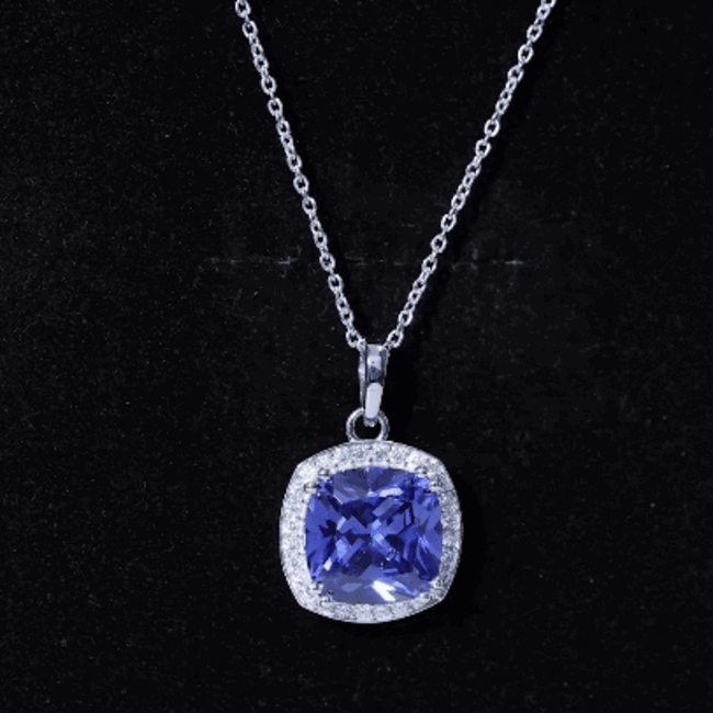 9 Carat Cushion Cut Lab Created Blue Sapphire Cocktail Necklace