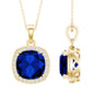 Certified 9 Carat Cushion Lab Grown Blue Sapphire Halo Necklace