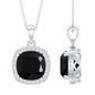 6 Carat Cushion Cut Lab Grown Black Diamond Halo Necklace with Silver Chain