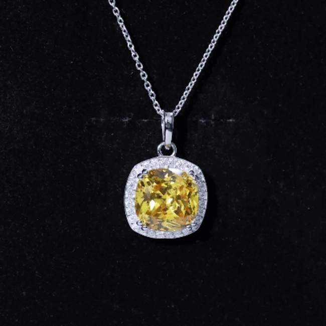 9 Carat Cushion Cut Lab Yellow Sapphire Statement Necklace with Silver Chain