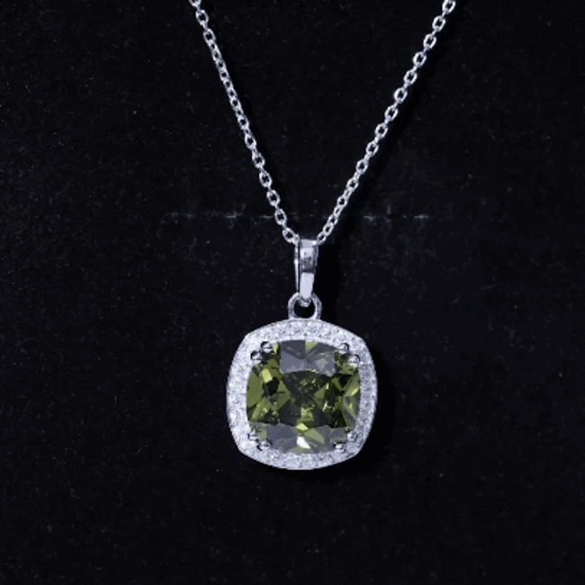 9 Carat Cushion Cut Lab Grown Green Sapphire Statement Necklace With Silver Chain