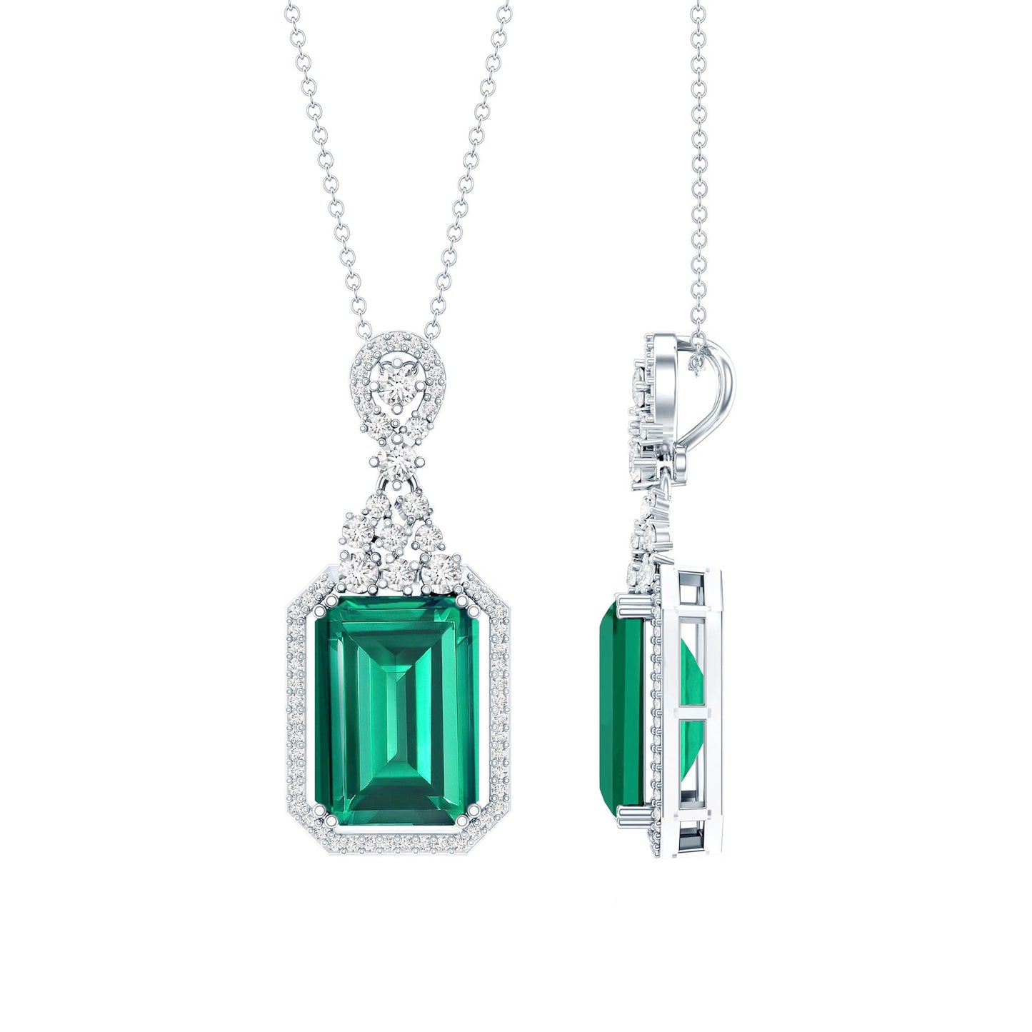Certified 8.2 Carat Lab Grown Emerald Vintage Necklace with Silver Chain
