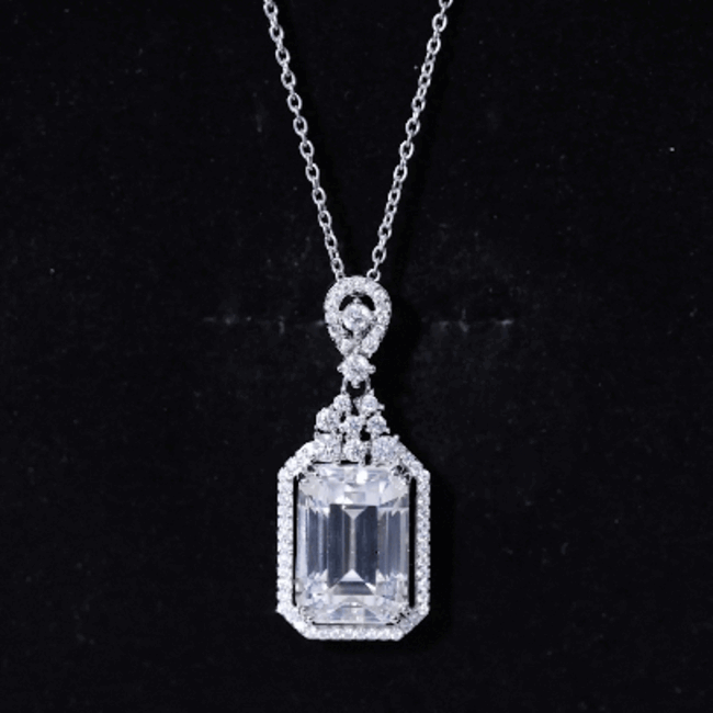 4.5 Carat Emerald Cut Moissanite Wedding Necklace with Silver Chain