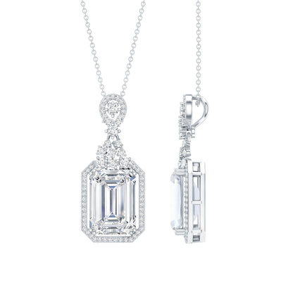 4.5 Carat Emerald Cut Moissanite Wedding Necklace with Silver Chain