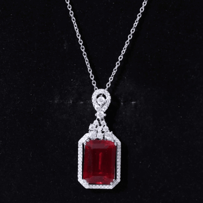 Certified 5 Carat Lab Grown Ruby Vintage Necklace With Silver Chain