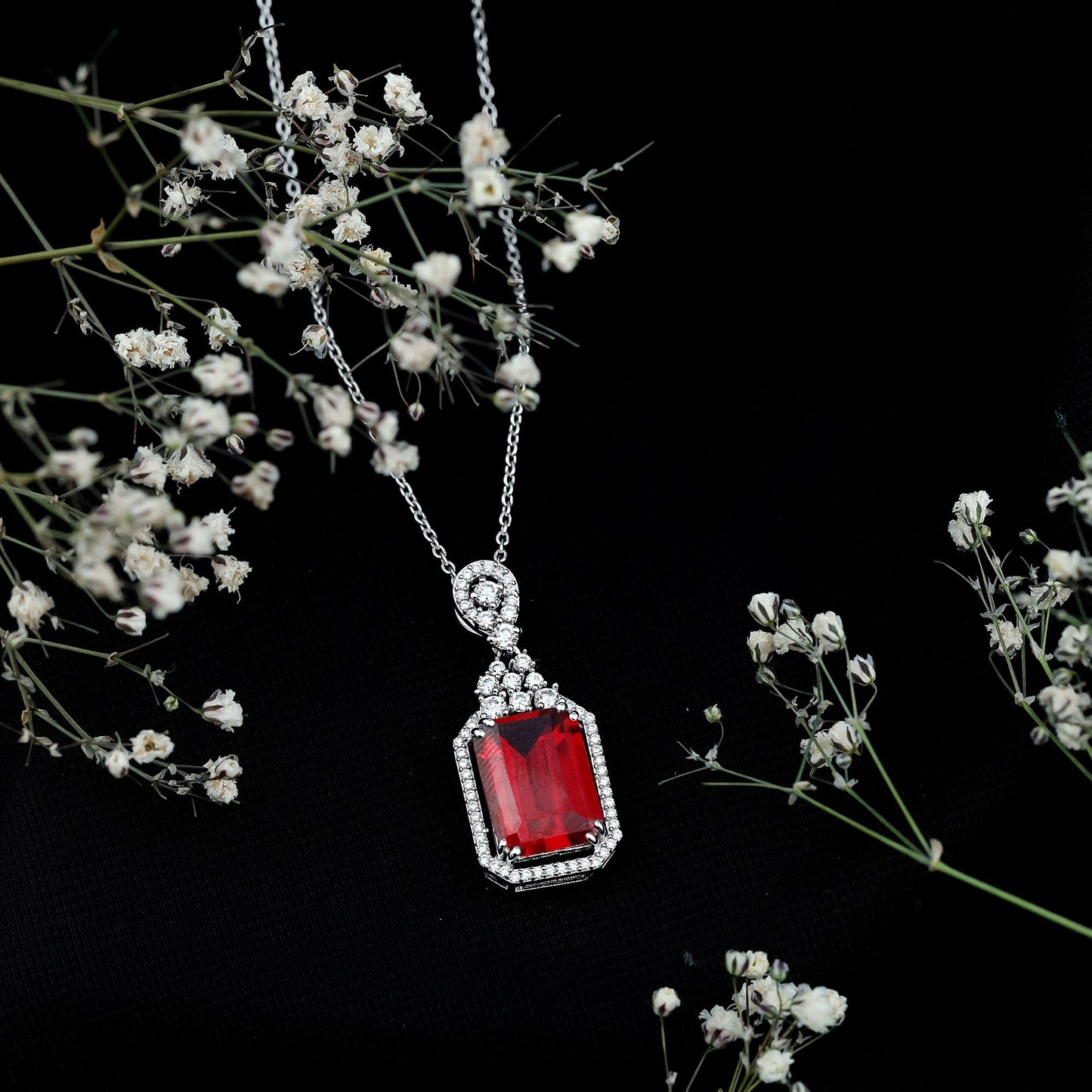 Certified 5 Carat Lab Grown Ruby Vintage Necklace With Silver Chain
