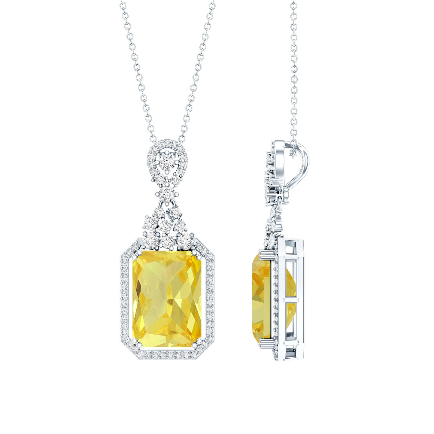 Certified 9 Carat Lab Grown Yellow Sapphire Art Deco Necklace with Moissanite