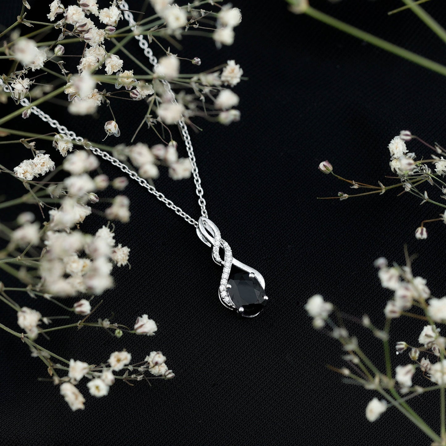 1.9 Carat Lab Grown Black Diamond Infinity Pendant Necklace with Silver Chain