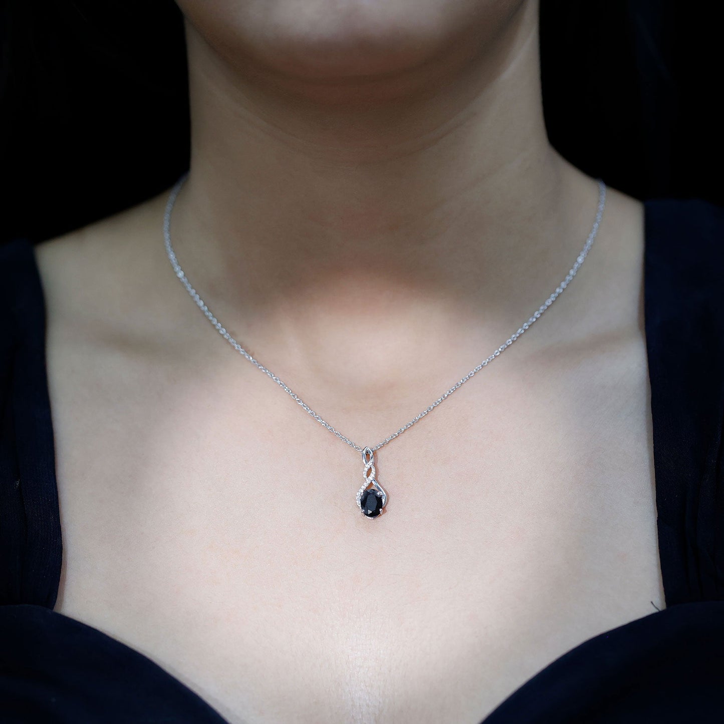 1.9 Carat Lab Grown Black Diamond Infinity Pendant Necklace with Silver Chain
