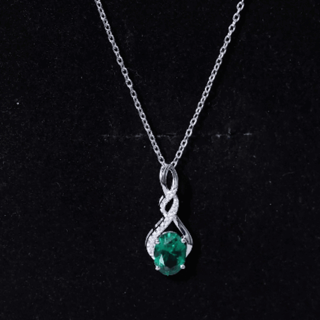 1.25 Carat Lab Grown Emerald Infinity Necklace with Silver Chain