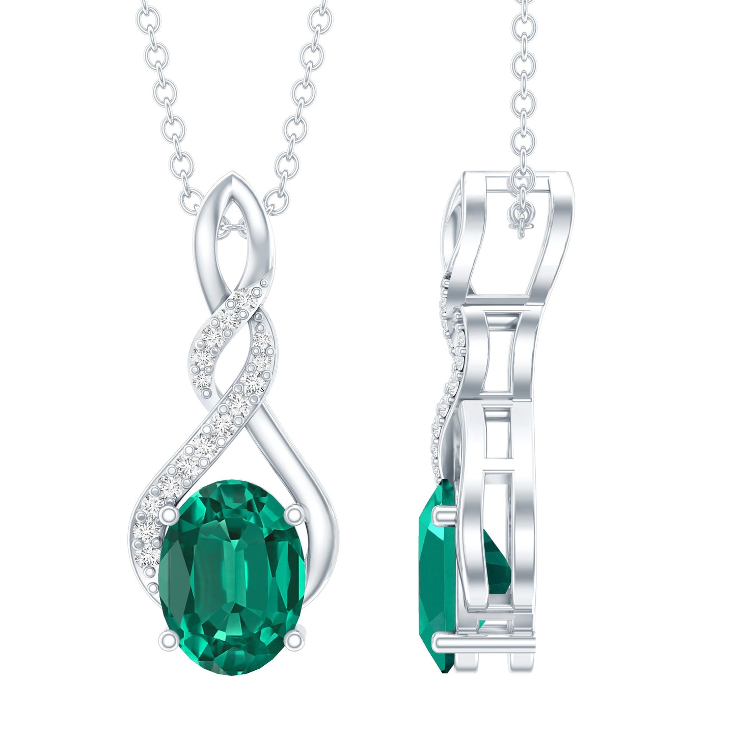 1.25 Carat Lab Grown Emerald Infinity Necklace with Silver Chain