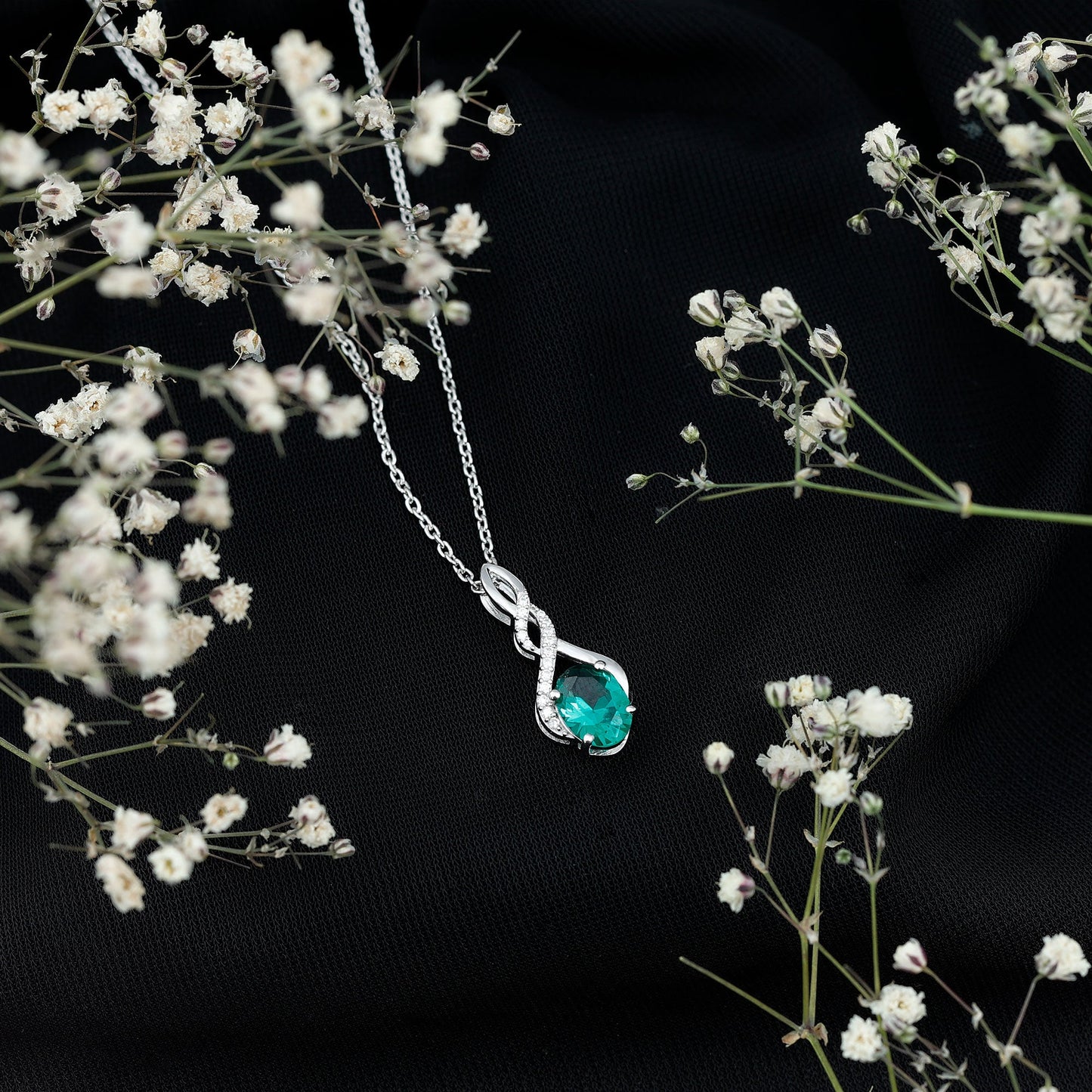 1.25 Carat Lab Grown Emerald Infinity Necklace with Silver Chain