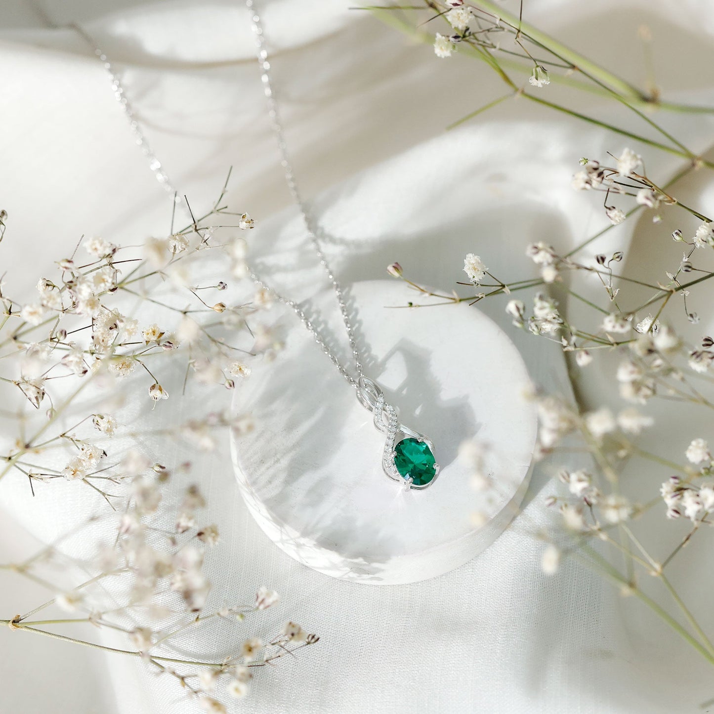 1.25 Carat Lab Grown Emerald Infinity Necklace with Silver Chain