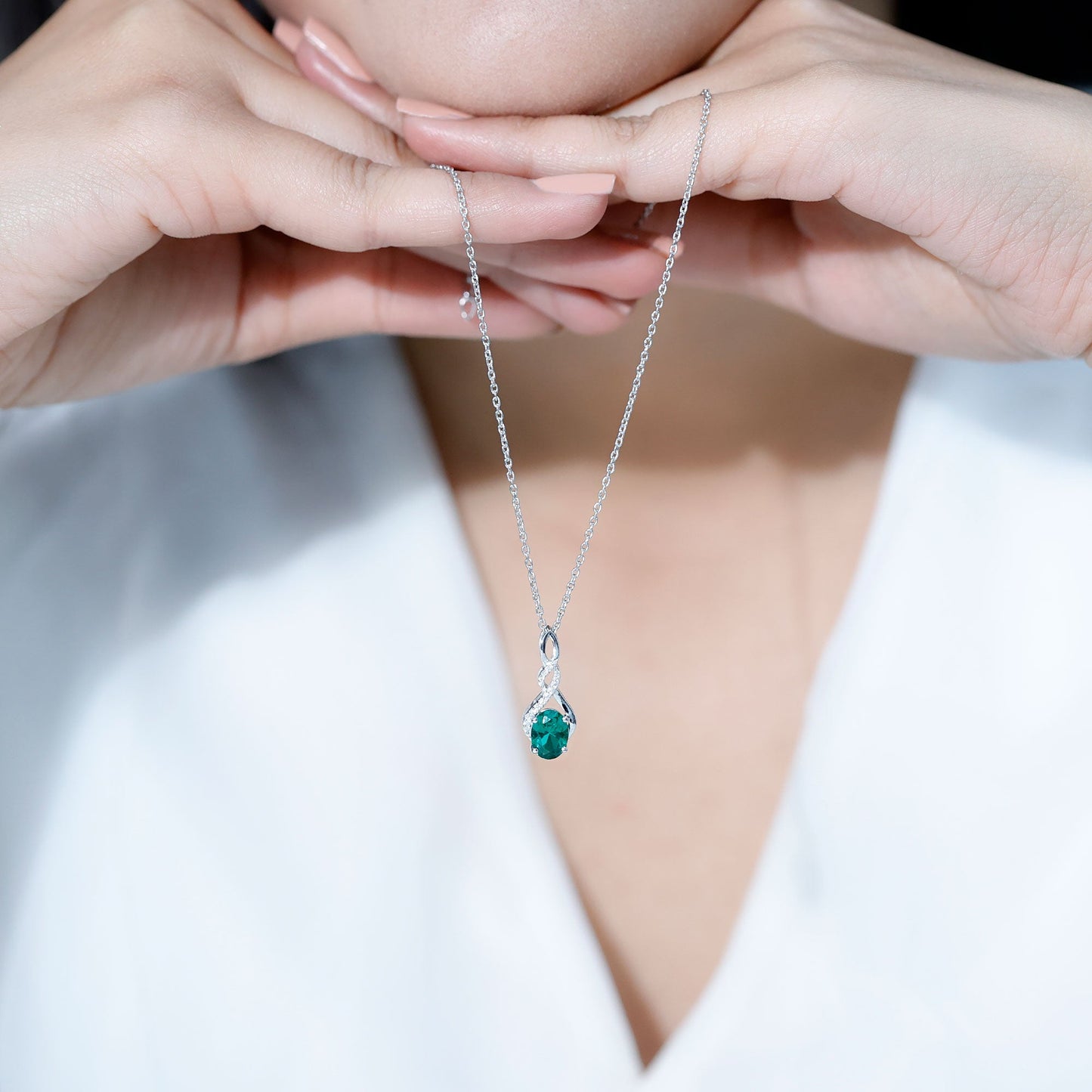 1.25 Carat Lab Grown Emerald Infinity Necklace with Silver Chain