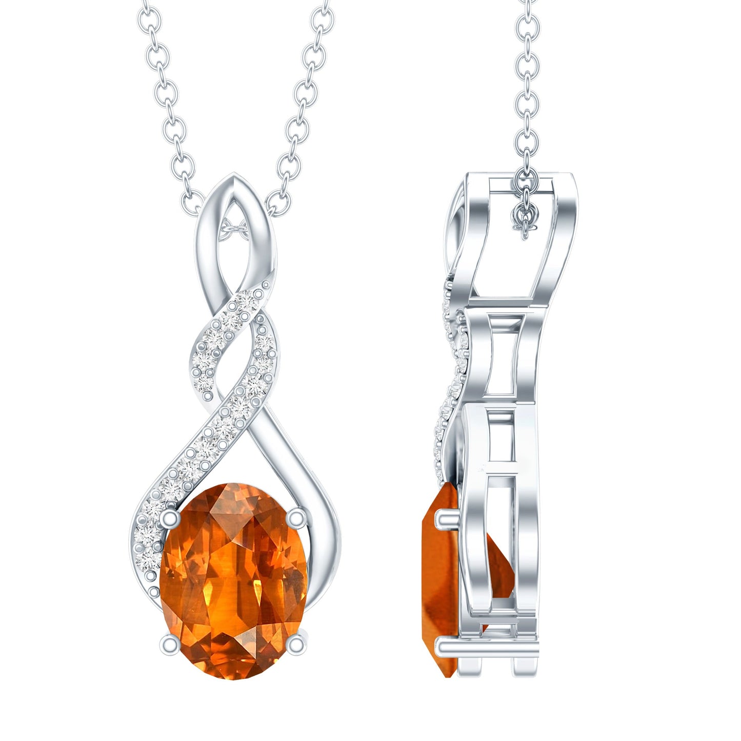 1.5 Carat Lab Grown Orange Sapphire Infinity Pendant Necklace with Moissanite