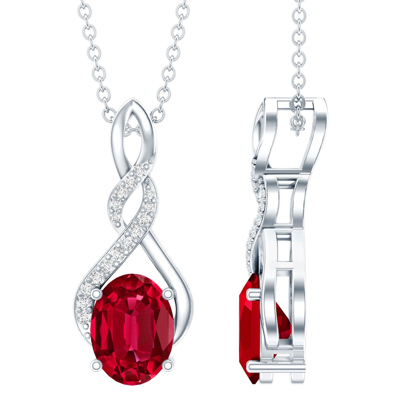 1.5 Carat Lab Grown Ruby Infinity Necklace With Silver Chain