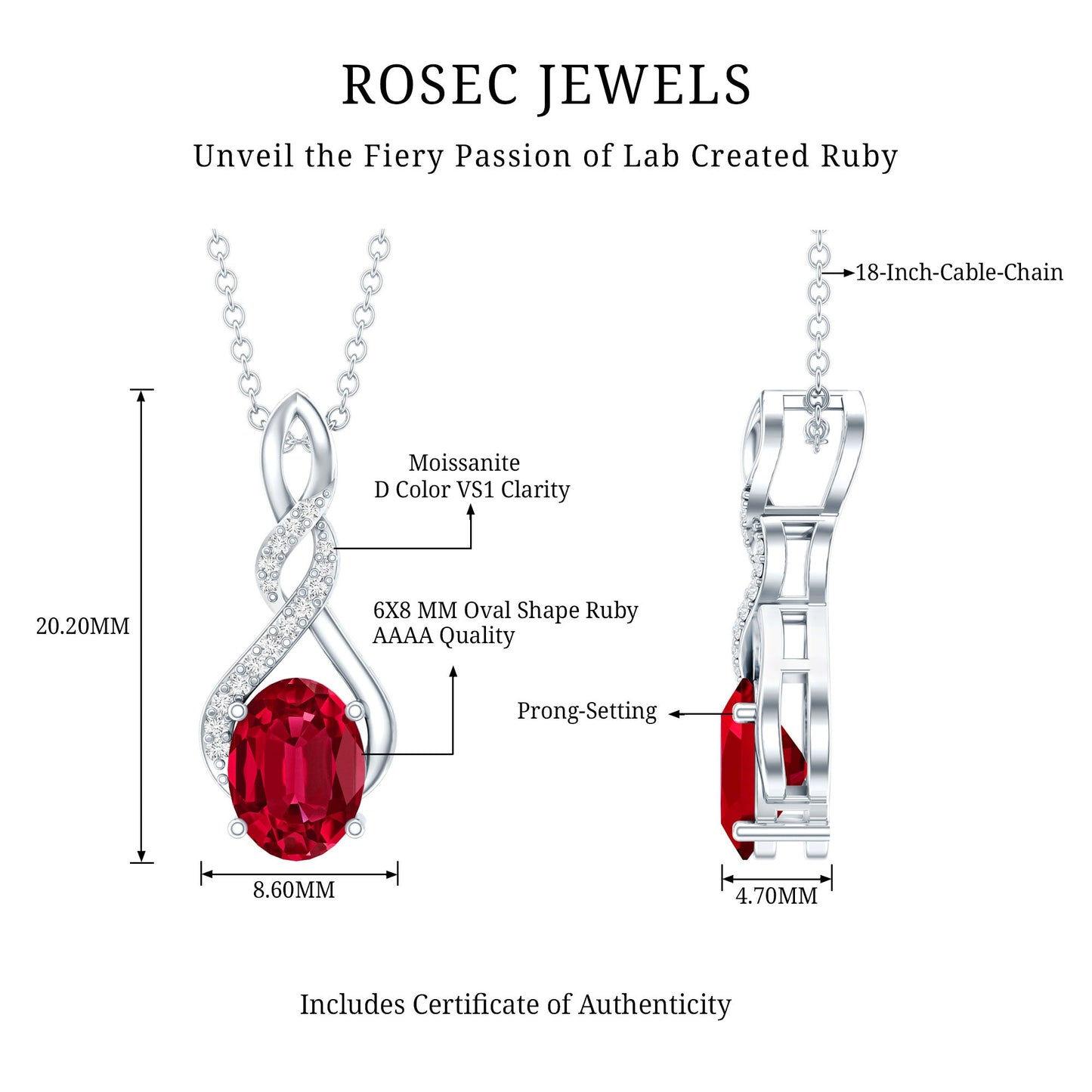 1.5 Carat Lab Grown Ruby Infinity Necklace With Silver Chain