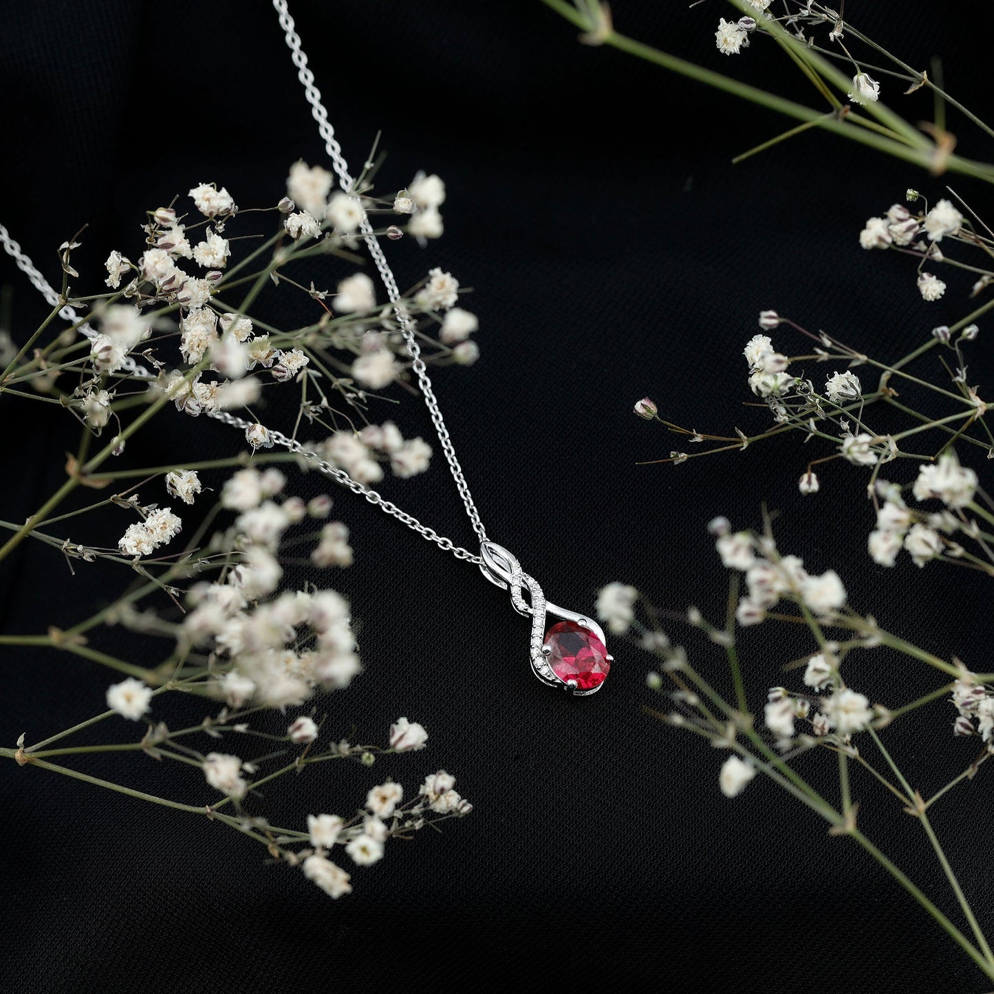 1.5 Carat Lab Grown Ruby Infinity Necklace With Silver Chain