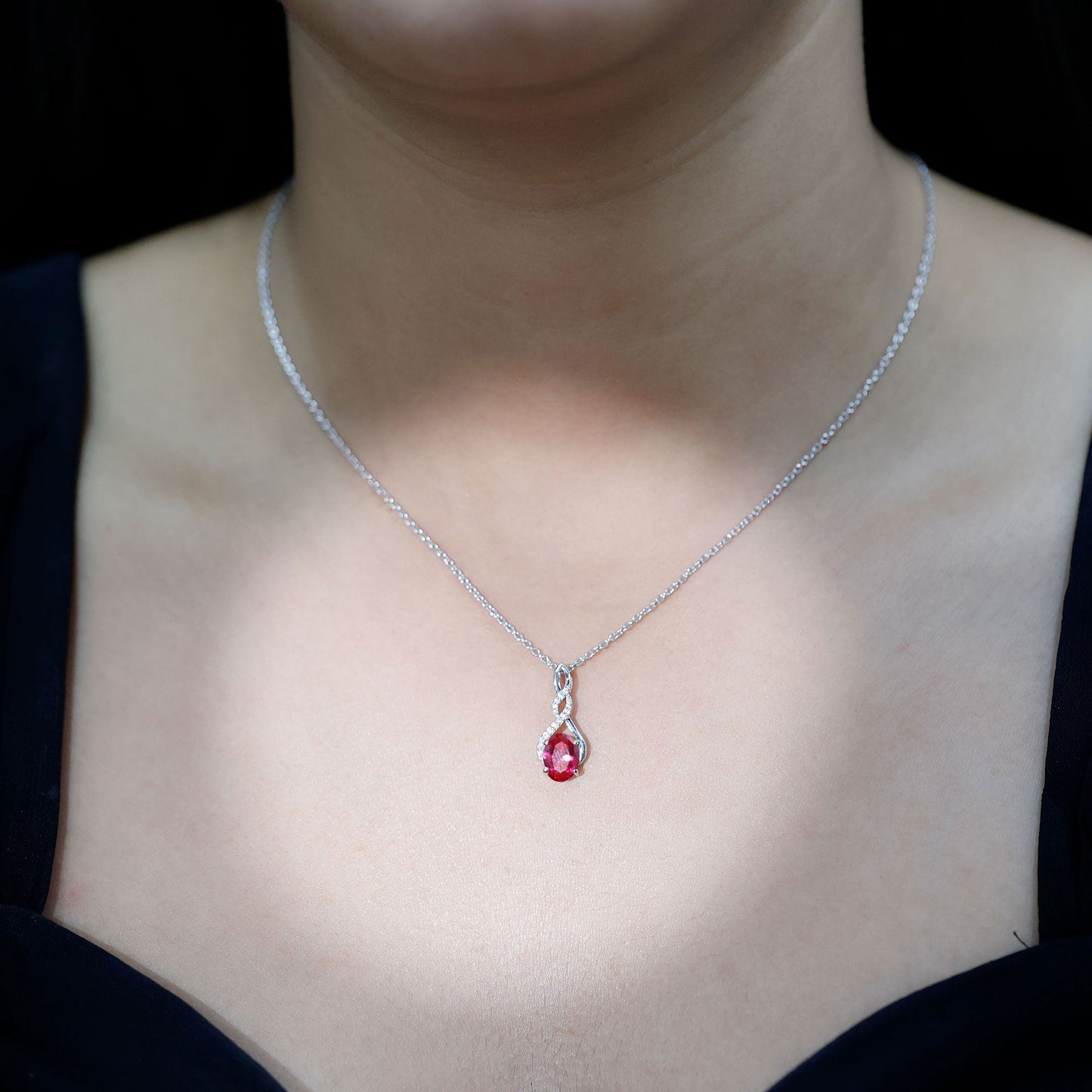 1.5 Carat Lab Grown Ruby Infinity Necklace With Silver Chain