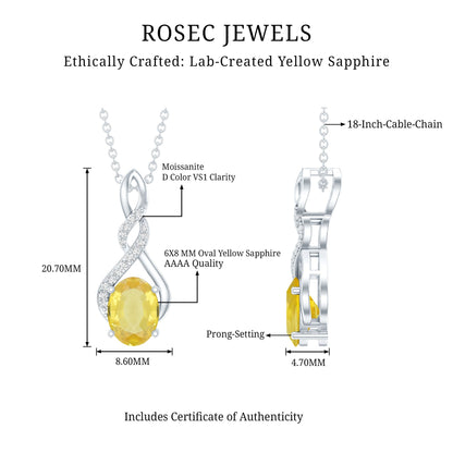 1.5 Carat Lab Grown Yellow Sapphire Silver Infinity Necklace With Silver Chain