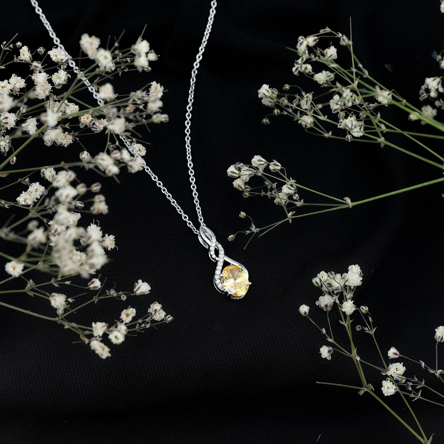 1.5 Carat Lab Grown Yellow Sapphire Silver Infinity Necklace With Silver Chain