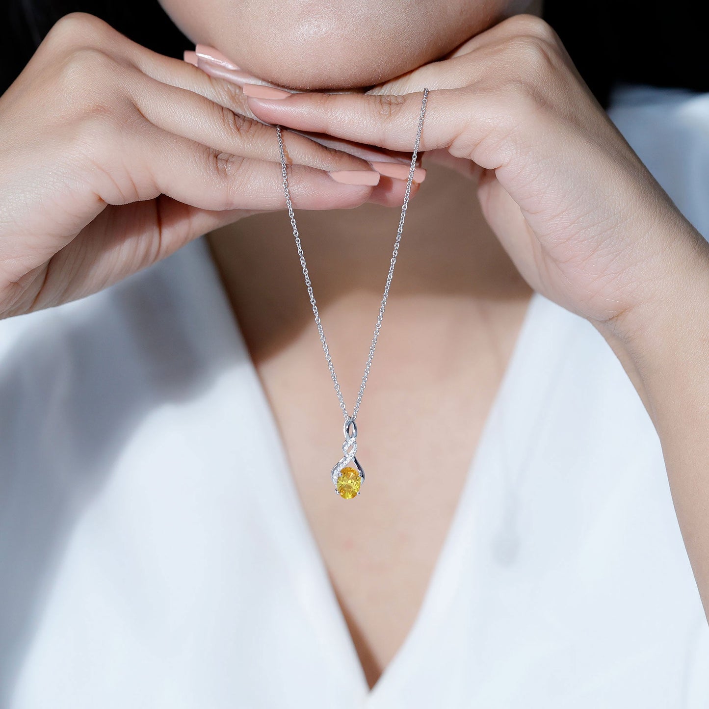 1.5 Carat Lab Grown Yellow Sapphire Silver Infinity Necklace With Silver Chain
