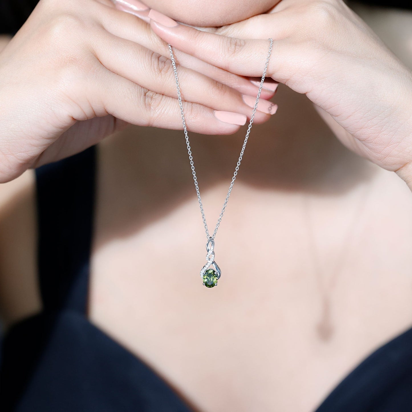 1.5 Carat Lab Grown Green Sapphire Infinity Necklace With Silver Chain