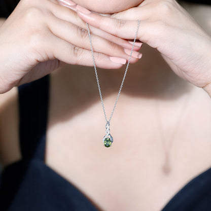 1.5 Carat Lab Grown Green Sapphire Infinity Necklace With Silver Chain