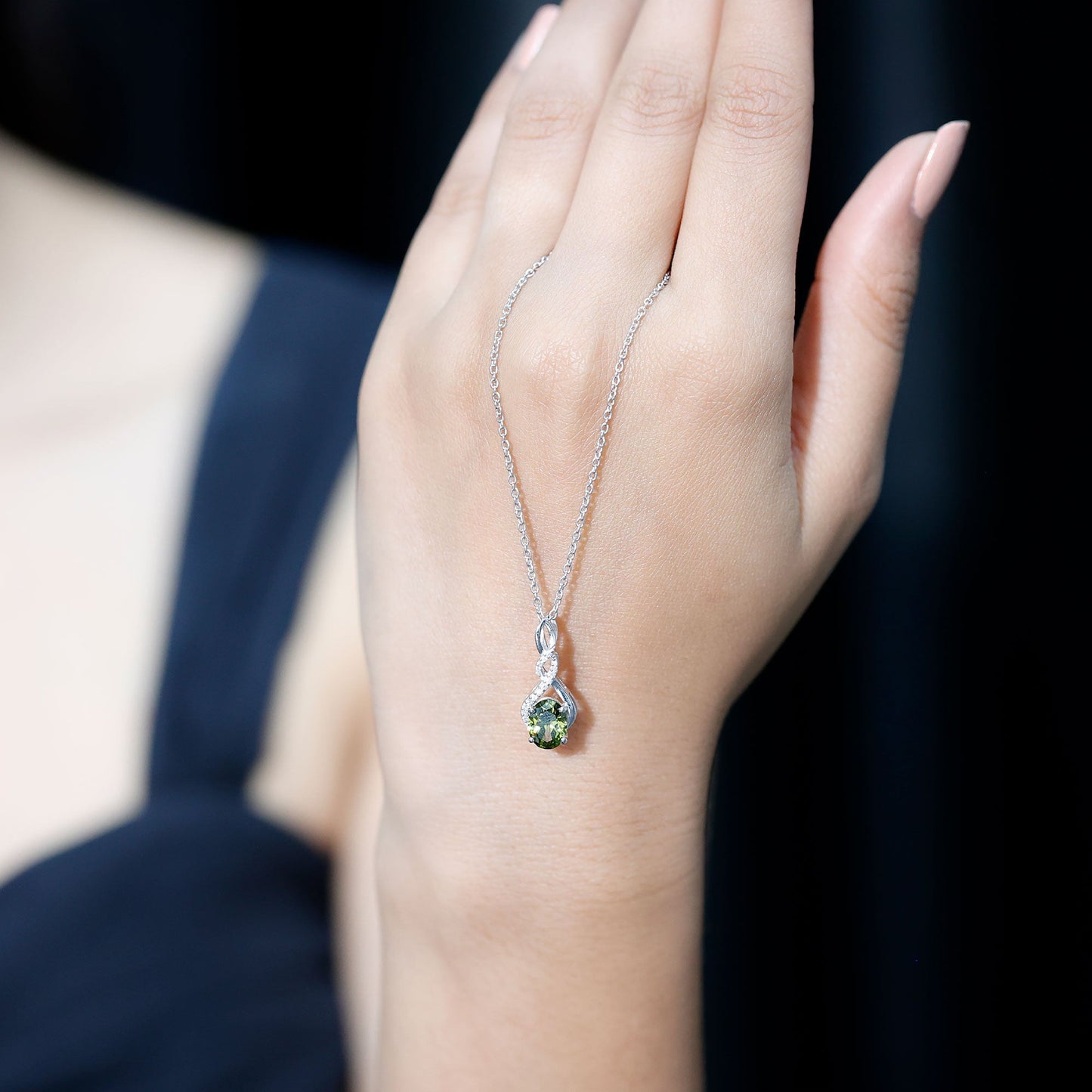 1.5 Carat Lab Grown Green Sapphire Infinity Necklace With Silver Chain