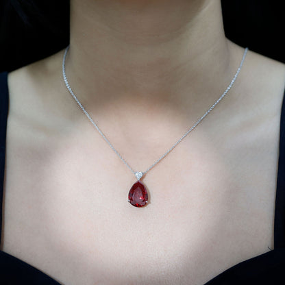 Certified 9 Carat Lab Grown Ruby Teardrop Necklace with Heart Moissanite