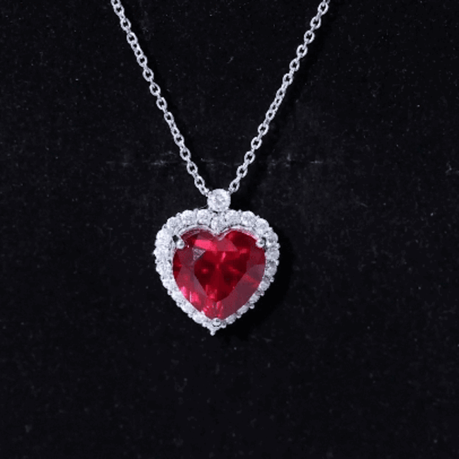Certified Lab Grown Ruby Heart Necklace with Moissanite Halo