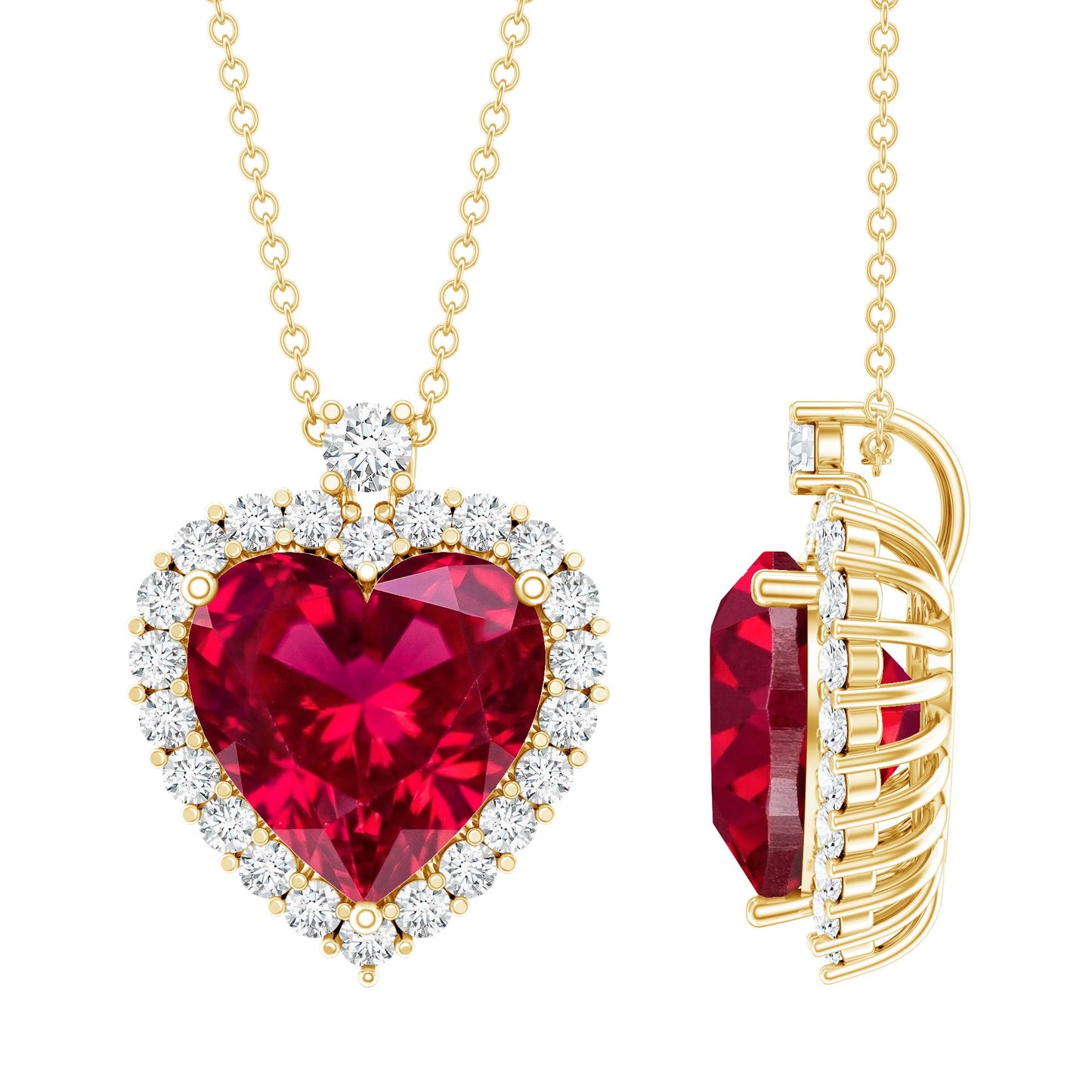 Certified Lab Grown Ruby Heart Necklace with Moissanite Halo