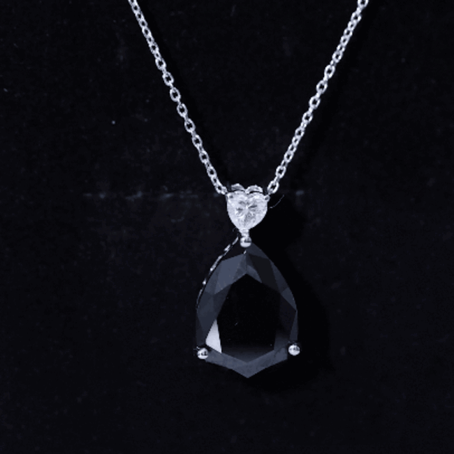 Certified 9 Carat Lab Grown Black Diamond Teardrop Necklace With Silver Chain