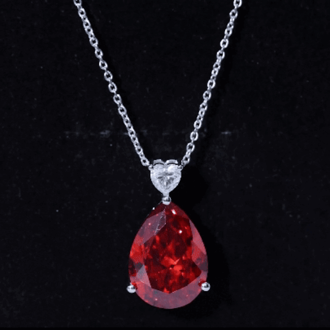 9 Carat Pear Shape Lab Grown Orange Sapphire Teardrop Necklace with Silver Chain