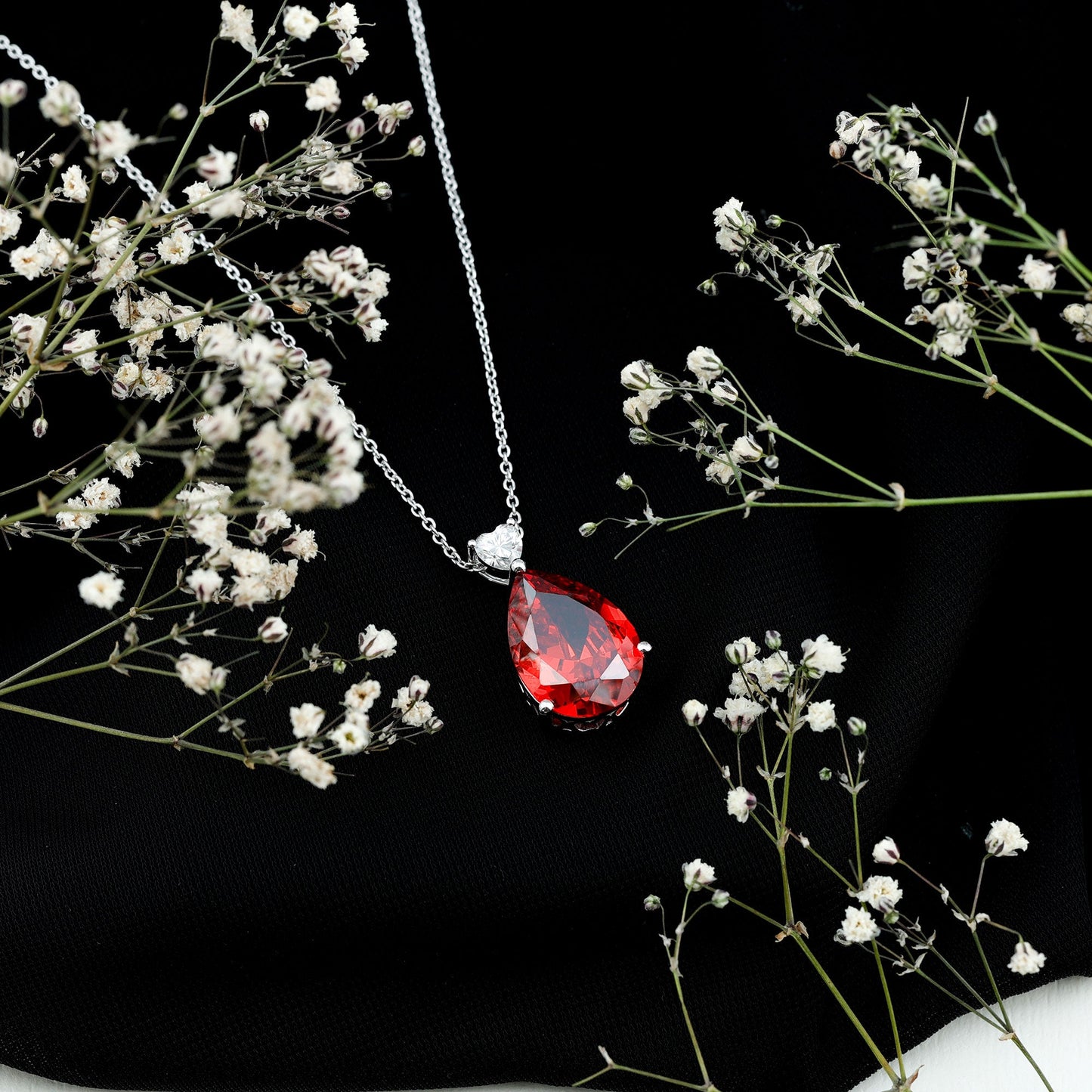 9 Carat Pear Shape Lab Grown Orange Sapphire Teardrop Necklace with Silver Chain