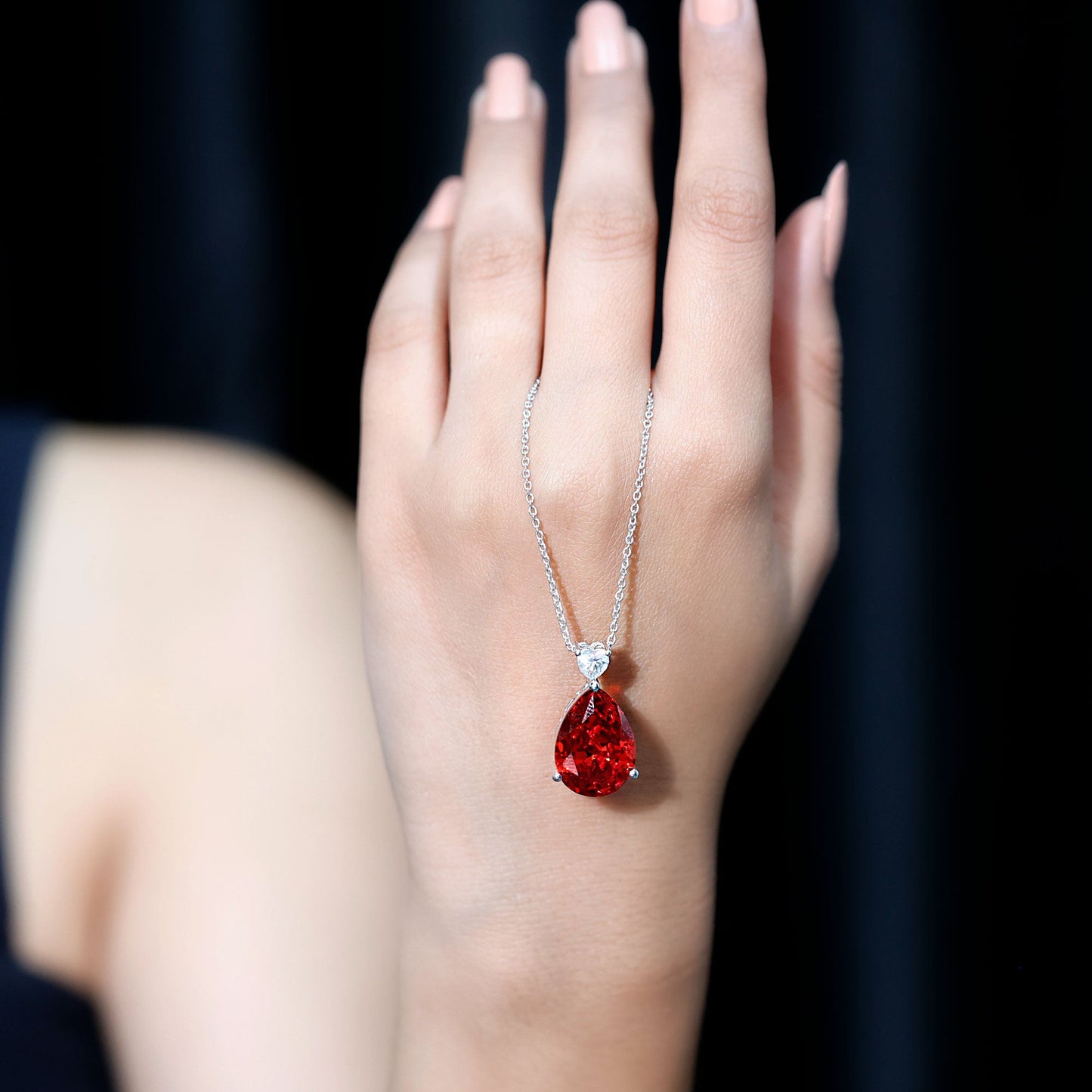 9 Carat Pear Shape Lab Grown Orange Sapphire Teardrop Necklace with Silver Chain