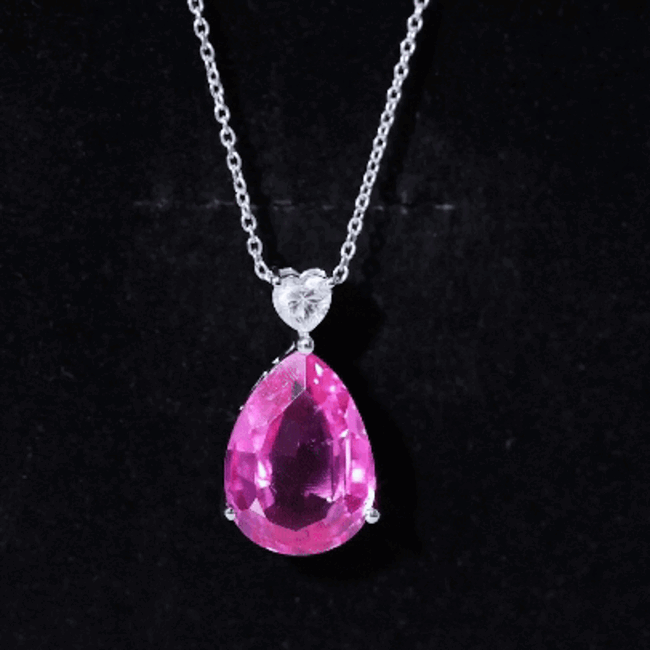 9 Carat Lab Grown Pink Sapphire Teardrop Necklace with Silver Chain