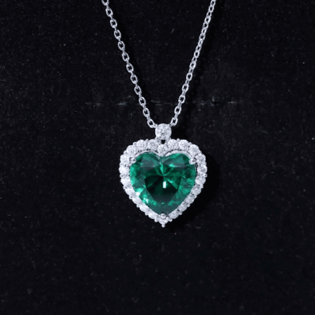 Certified 5.5 Carat Lab Grown Emerald Heart Necklace With Silver Chain