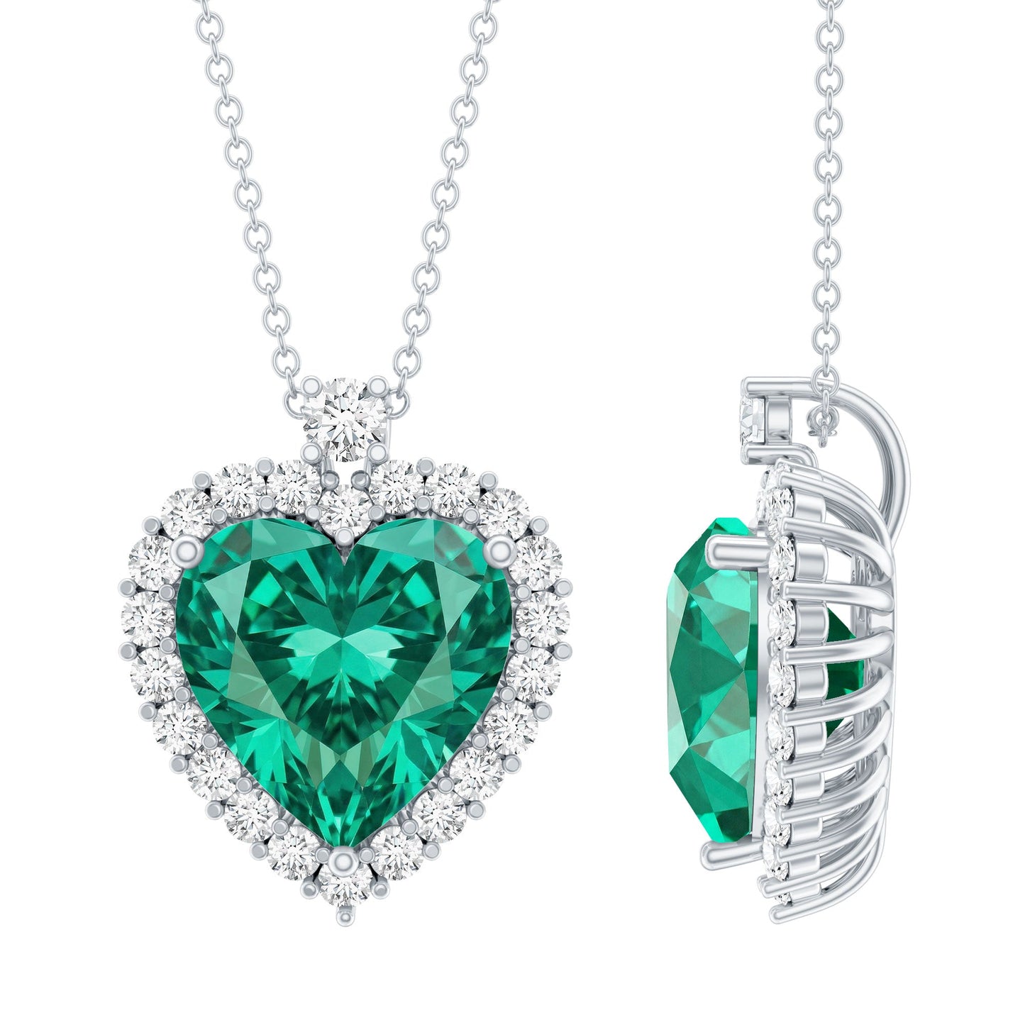 Certified 5.5 Carat Lab Grown Emerald Heart Necklace With Silver Chain