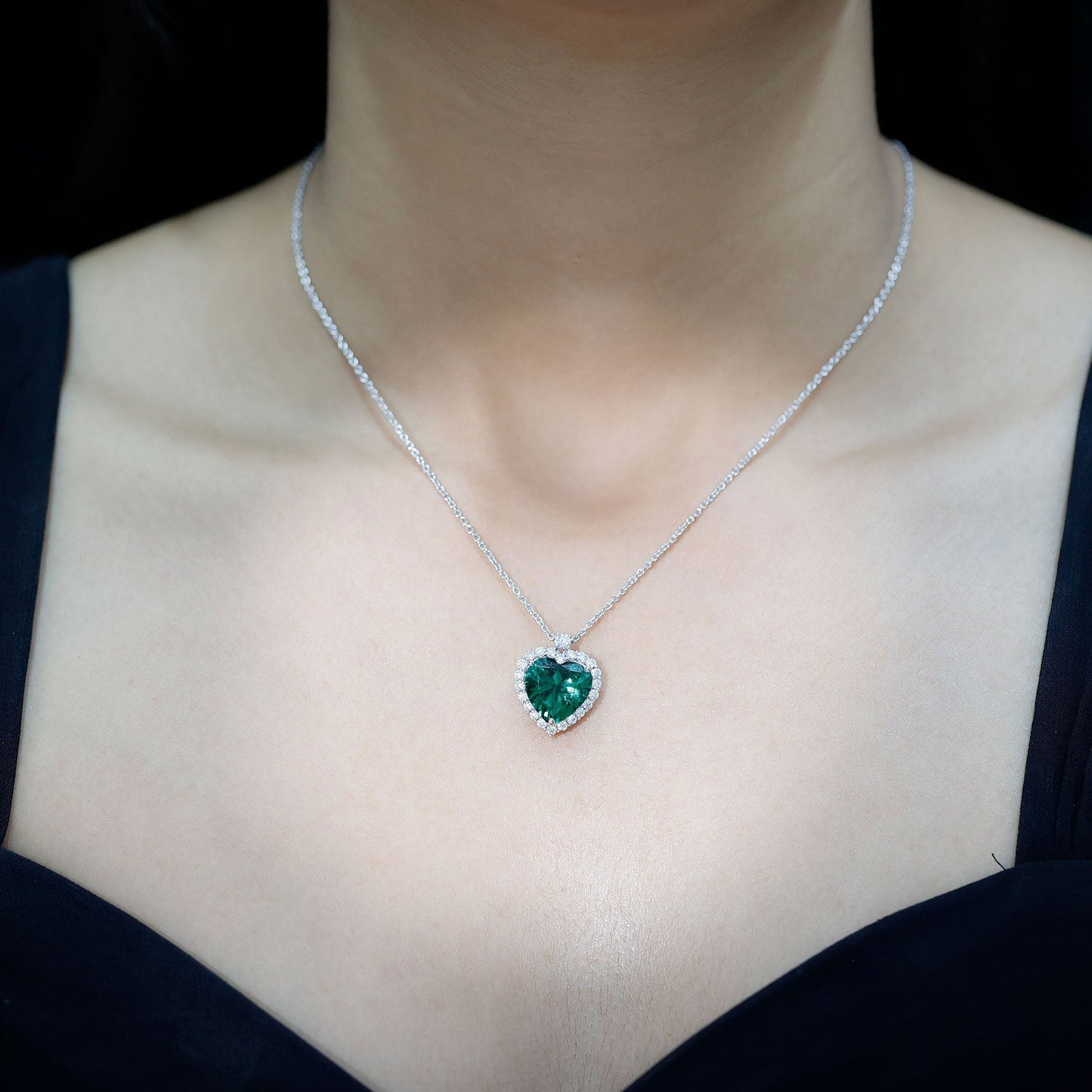 Certified 5.5 Carat Lab Grown Emerald Heart Necklace With Silver Chain