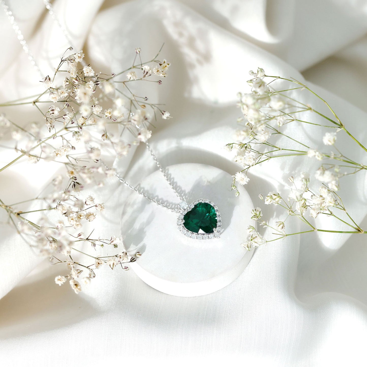 Certified 5.5 Carat Lab Grown Emerald Heart Necklace With Silver Chain