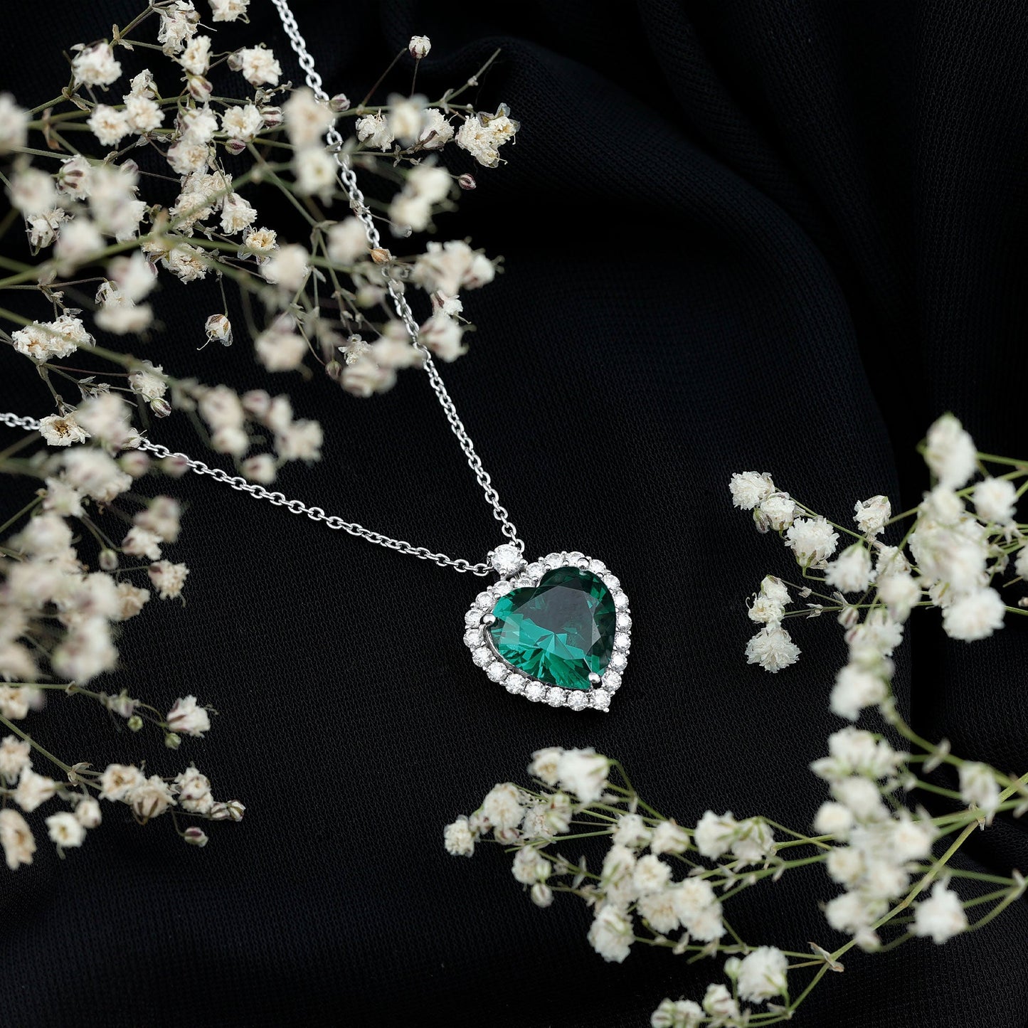 Certified 5.5 Carat Lab Grown Emerald Heart Necklace With Silver Chain