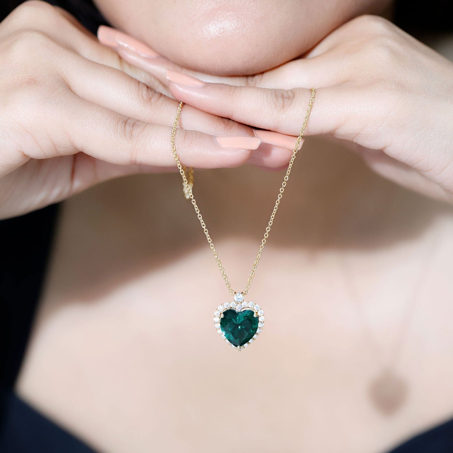 Lab Created 5.6 Carat Emerald Moissanite Heart Pendant Necklace