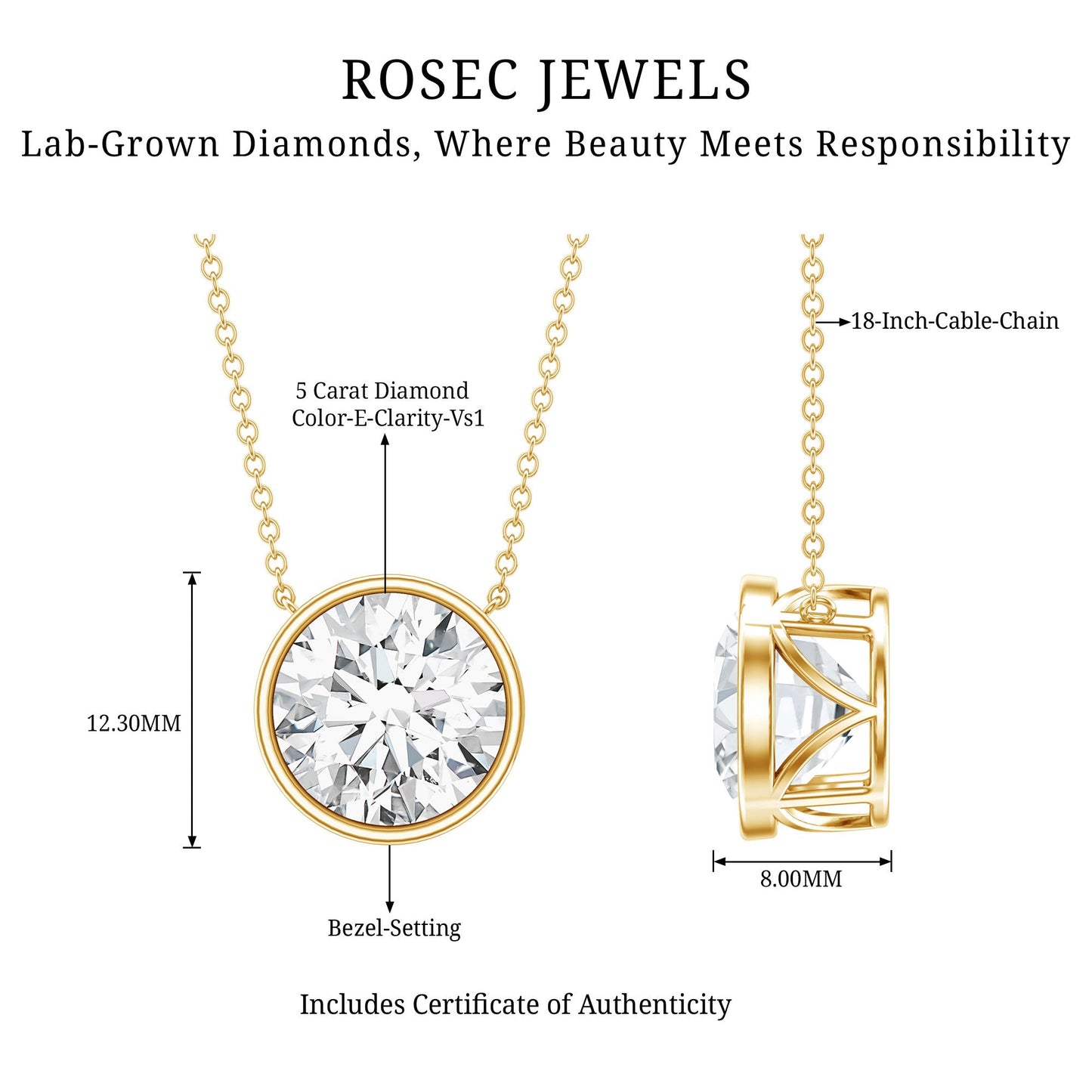 5 Carat Lab Grown Diamond Bridal Necklace with IGI Certificate